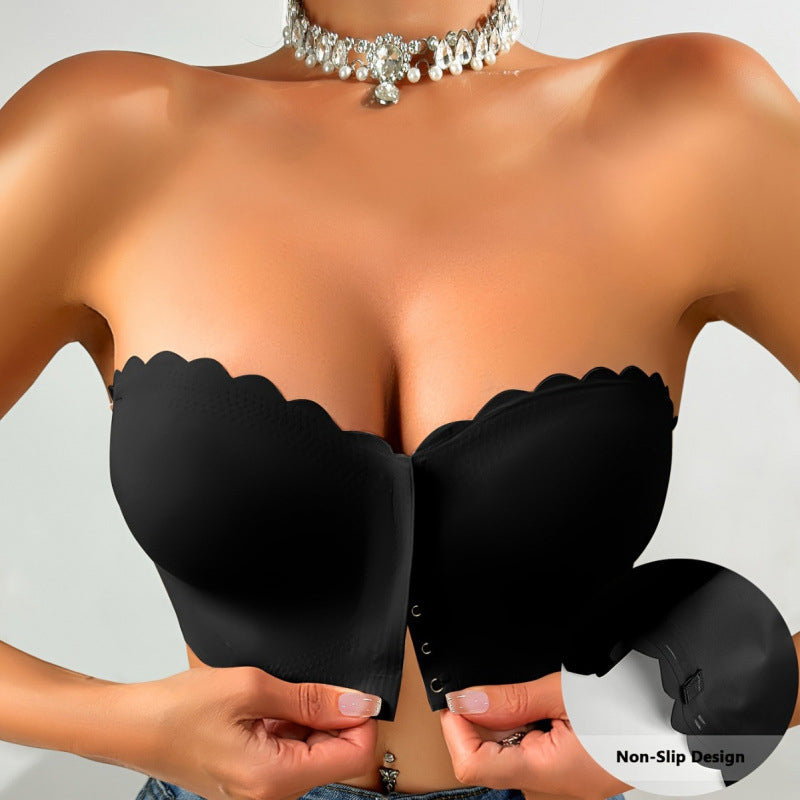 🔥【1+1 zdarma】👙Bandeau bezešvá podprsenka s předním zapínáním a bez ramínek
