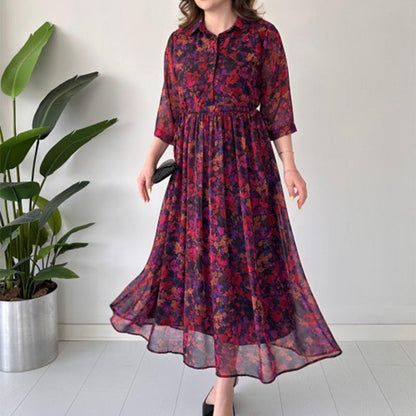 Dámské elegantní tisk Loose Fit Flowy Maxi šaty
