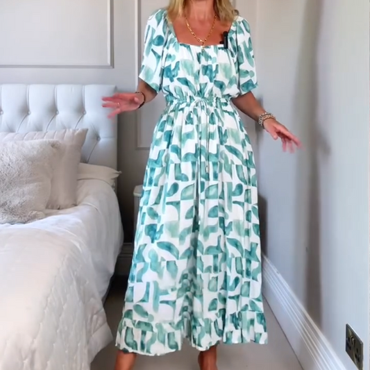 Women's Flowy Square-Neck Printed Maxi Dress