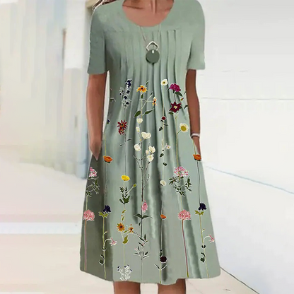 Women’s Floral Crew Neck Knee-Length Dress