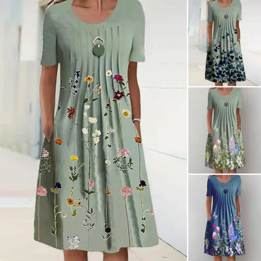 Women’s Floral Crew Neck Knee-Length Dress