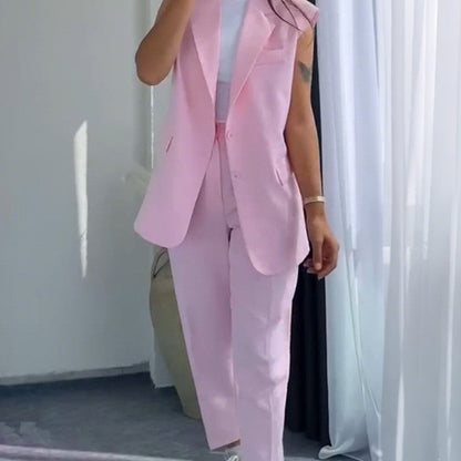 💖Dámský stylový set saka bez rukávů a kalhot s vysokým pasem