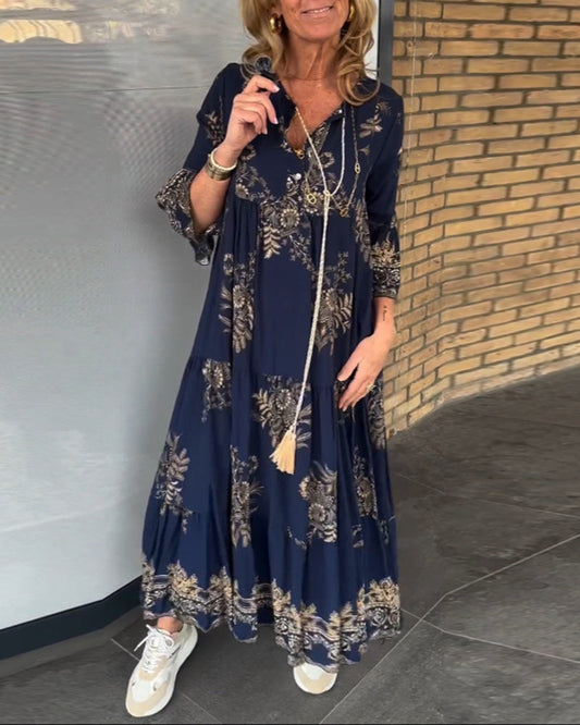 👗Volně střižené vintage šaty s V-výstřihem