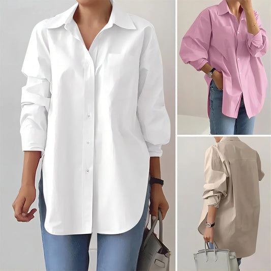 Minimalistická jednobarevná oversized košile s dlouhým rukávem