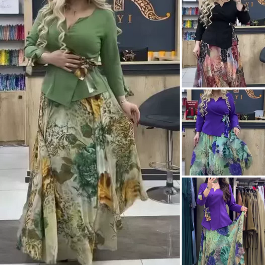 Elegantní top a květinová sukně, 2dílná sada
