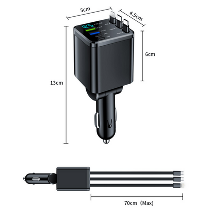 Nabíjejte 7 zařízení najednou – 7v1 zatahovací autonabíječka. Na dobírku! 🔋