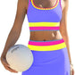 🌼 Třídílné sportovní bikiny z nylonu s barevnými bloky