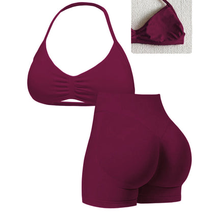 Vyhlaďte siluetu díky vysokému pasu – dámská sportovní souprava halter top a kraťasy. Možnost dobírky! ✨
