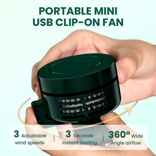 Přenosný mini ventilátor s USB připojením na klip