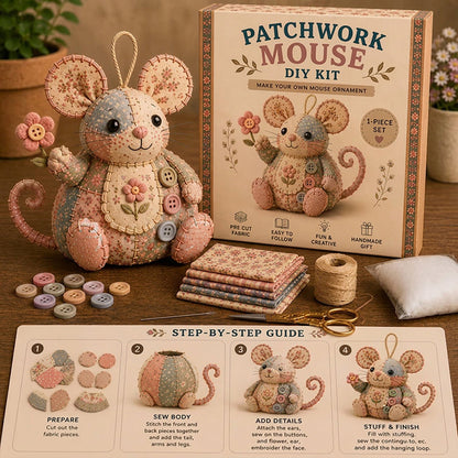 Postupujte podle podrobného návodu krok za krokem – DIY sada na patchworkovou myšku. Možnost dobírky! 📖
