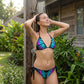 Zářte u bazénu díky svítivému neonovému potisku – motýlí bikini s vázačkou za krkem. Na dobírku! 🦋