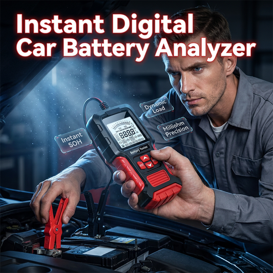 Sledujte SOH, SOC a vnitřní odpor na LCD displeji – digitální analyzátor autobaterií. Na dobírku! 📟