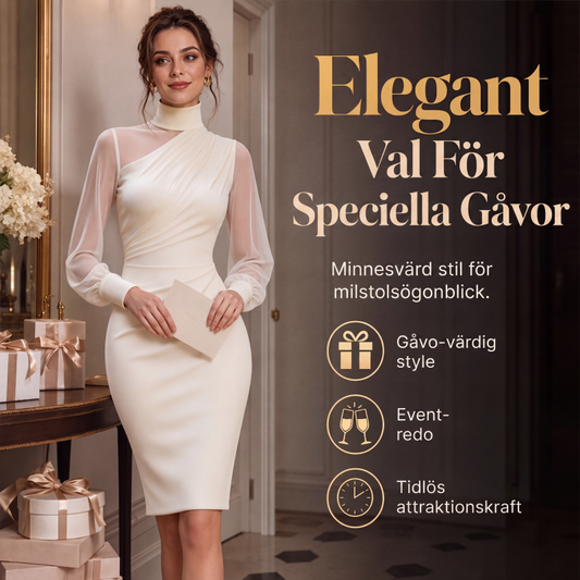 👗 Elegant midi-klänning med hög hals – figursydd silhuett för speciella tillfällen
