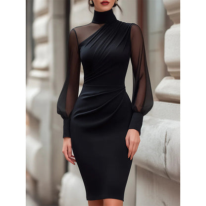 👗 Elegant midi-klänning med hög hals – figursydd silhuett för speciella tillfällen