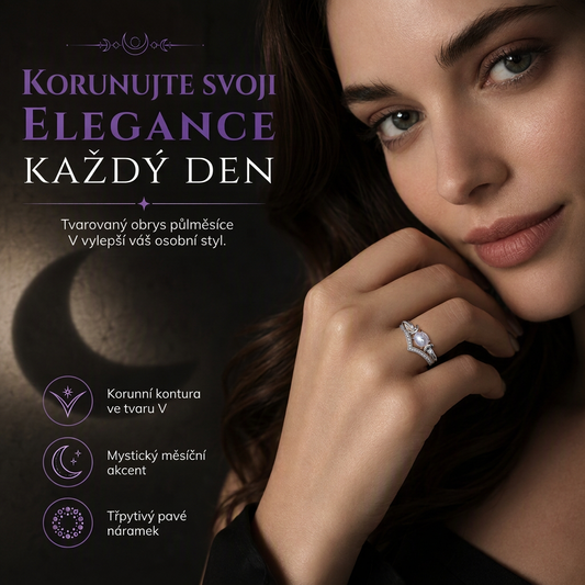 Vintage gotický prsten s půlměsícem a měsíčním kamenem, platinovaný, s V-tvarovaným drátěným uchycením