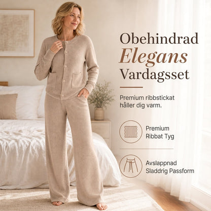 ✨ Stickat tvådelat set för damer: kofta + vidbyxor – mjukt material, elegant och stilfullt