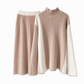 🍂 Höst-/vintererbjudande ✨ 2-delat stickat set för damer i färgblock – varm tröja och elegant kjol för en chic look