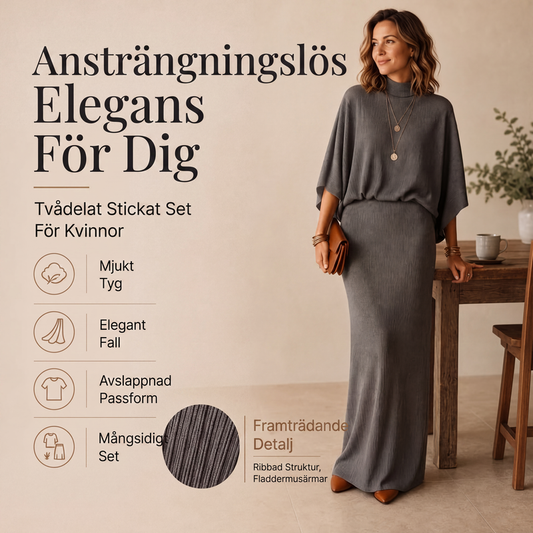 👗 2-delat set för damer: en topp med fladdermusärmar + en lång kjol