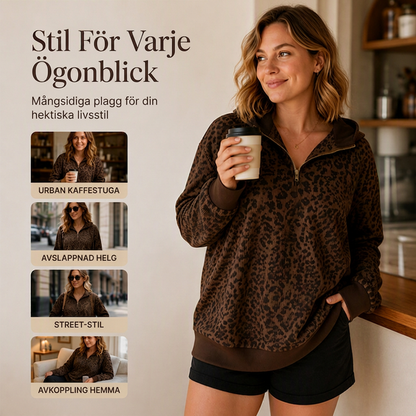 💋 Damtröja i leopardmönster med en fjärdedels dragkedja – mjuk, varm och trendig, just nu till halva priset