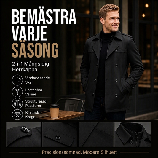 💪 Herrtrenchcoat i medellång modell med avtagbart foder