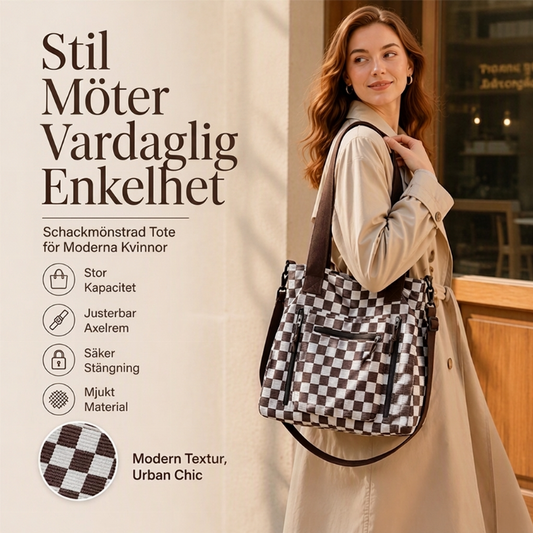 👜 Avslappnad stor totebag med rutmönster – Rymlig handväska för vardagsbruk och stil