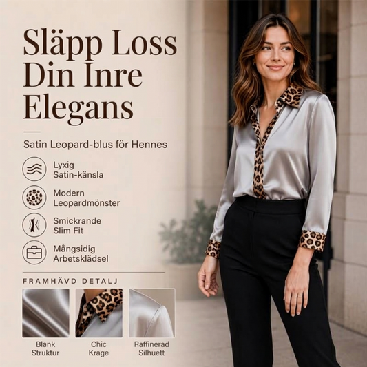 💟 Satinblus med leopardmönstrad patchwork för kvinnor