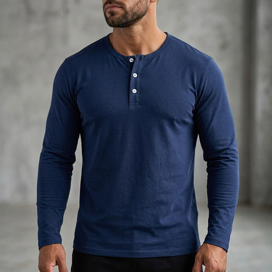 💋👕 Långärmad ledig Henley-tröja för män