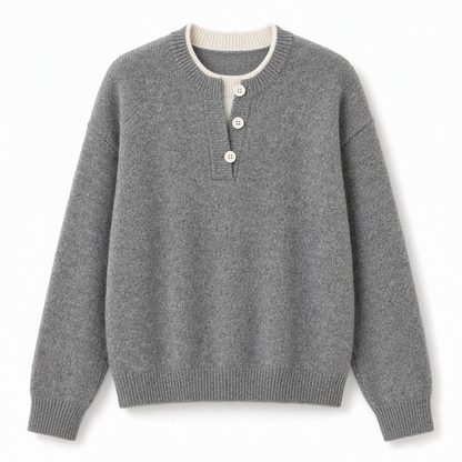 💓 Mjuk Stickad Tröja för Dam med V-ringning, Knappslå och Lager-på-lager-look 👚