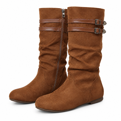 👢 Retro-inspirerade, lösa knähöga damstövlar i mocka