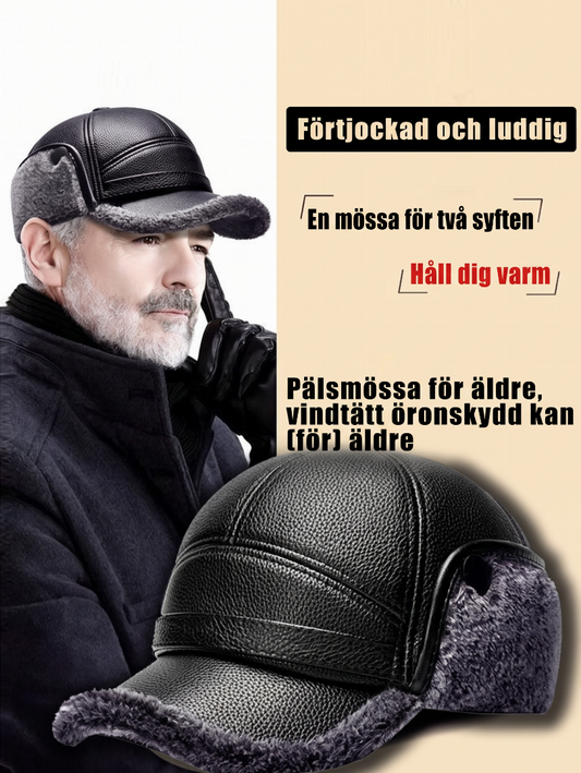 🎩🧢 Ny vintermössa för män i fårskinn med platt topp och öronskydd