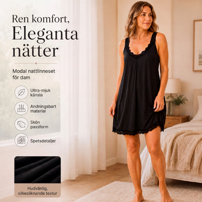 👗🌙 Nattklänning med V-ringning och spets – ett ledigt pyjamas-set i modal