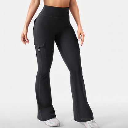 👖 Högmidjade, utsvängda yogajoggingbyxor för damer