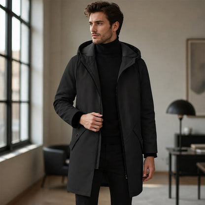 🧥 Vind- och vattentät herrjacka i trenchcoat-stil med huva
