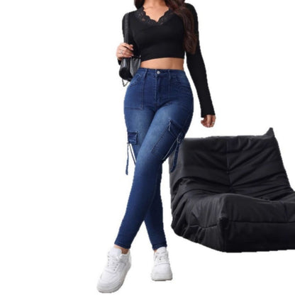 👖 Högmidjade stretchjeans för damer