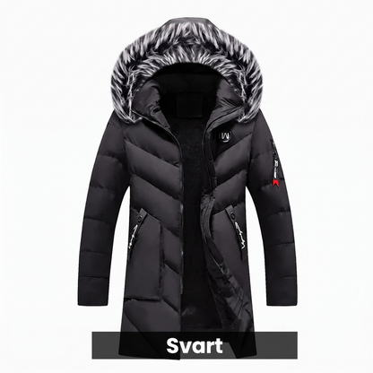 ❄️ Varm, lång herrjacka med huva, vind- och vattentät